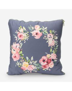 2-in-1 Cushion/Duvet - Beige/Blue with Pink Flowers 