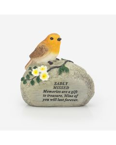 Memorial Robin on rock - Sadly Missed
