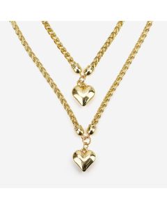 Gold Tone Heart Pendant & Bracelet Set