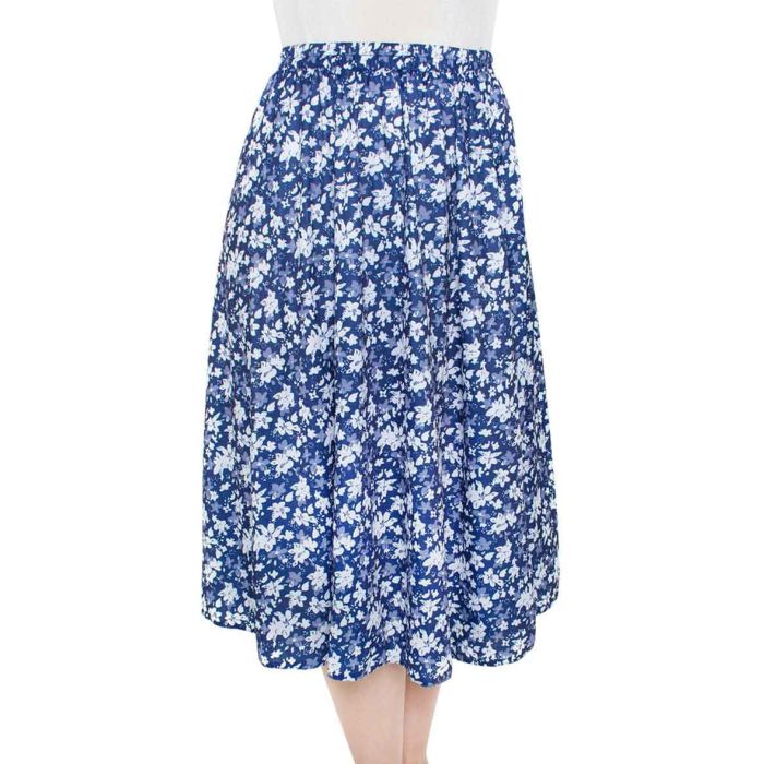 Navy and White Floral Skirt | Healthy Living Direct