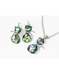 Paua Shell Cat Necklace & Earring Set
