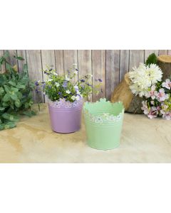Daisy Embossed Tin Plant Pot - Set of 2