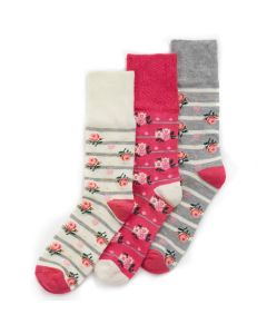 Ladies Floral Comfort Top Socks - 3PK