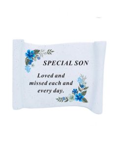 Memorial Scroll Blue Floral - Son 