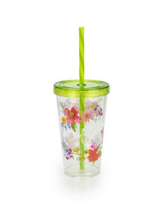 Plastic Drinking Mug with Straw - Set of 2