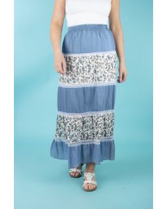 Floral and Lace Tiered Maxi Skirt
