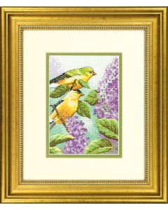 Mini Counted Cross Stitch Kit - Goldfinch & Lilacs