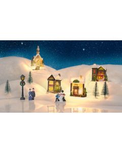 Mini Village Scene with Light up Houses (12pcs)