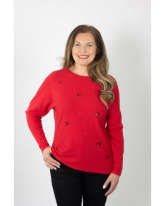 Fine Knit Jumper with Sequin Hearts