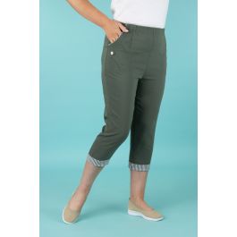 Ladies Turned Up Crop Trousers - Khaki Size 14 | Healthy Living Direct